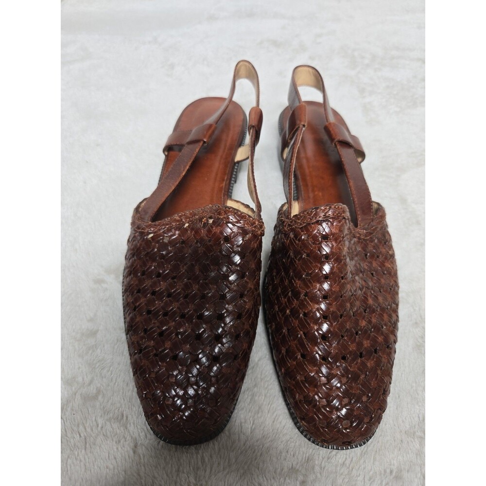Vintage G.H. Bass Rebecca Brown Woven Leather Slingback Flats - Women's 7M